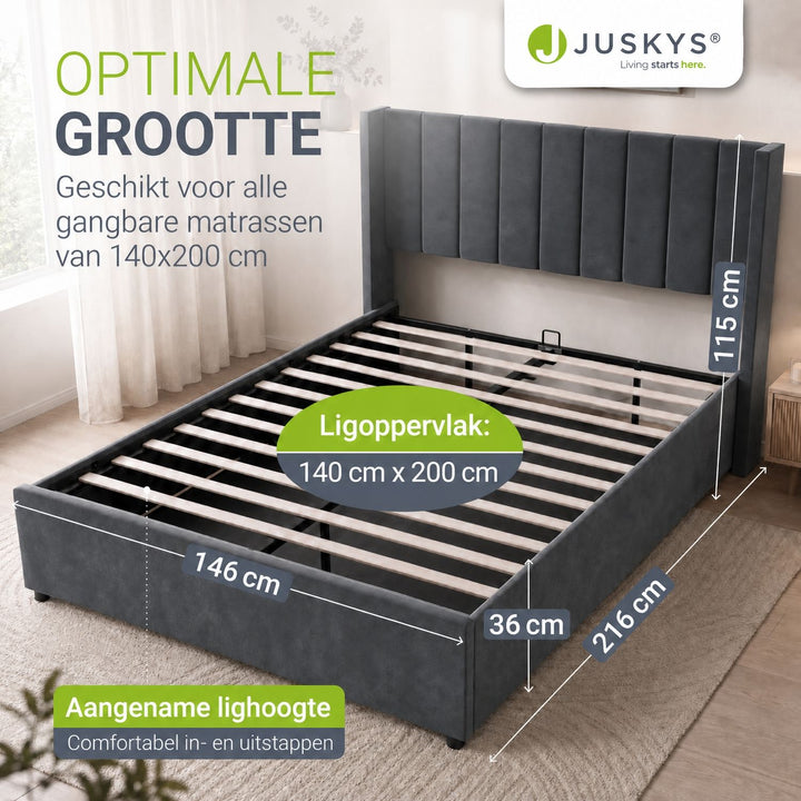 Gestoffeerd bed Savona – fluwelen bekleding met opbergruimte