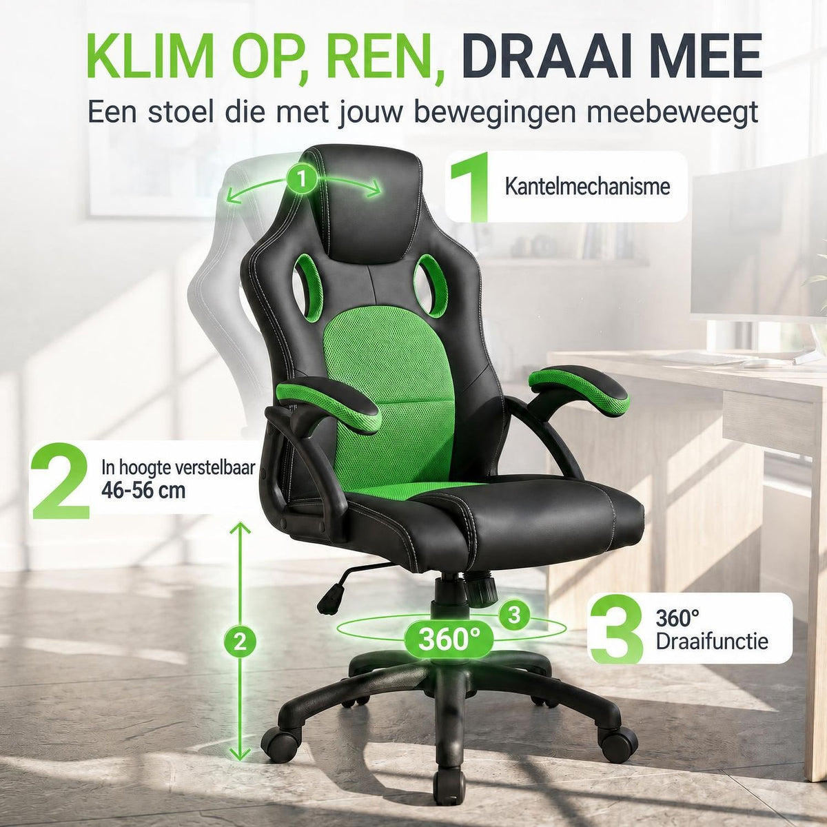 Bureaustoel Montreal in racingdesign – tot 120 kg, zwart