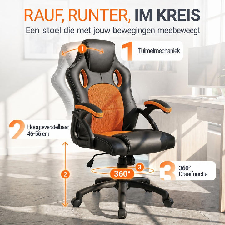 Bureaustoel Montreal in racingdesign – tot 120 kg, zwart