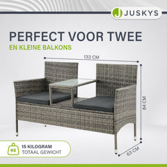Wicker tuinbank Monaco – 2 personen, 133x63x84 cm met tafel