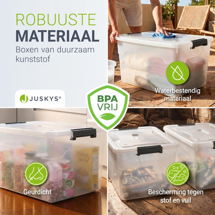 Opbergbox met deksel 30 liter – set van 4, stapelbaar