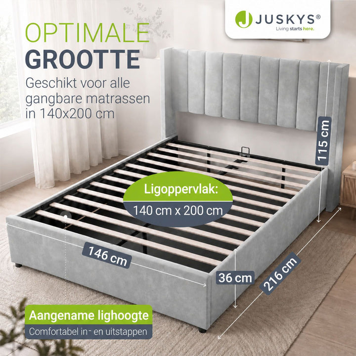 Gestoffeerd bed Savona – fluwelen bekleding met opbergruimte