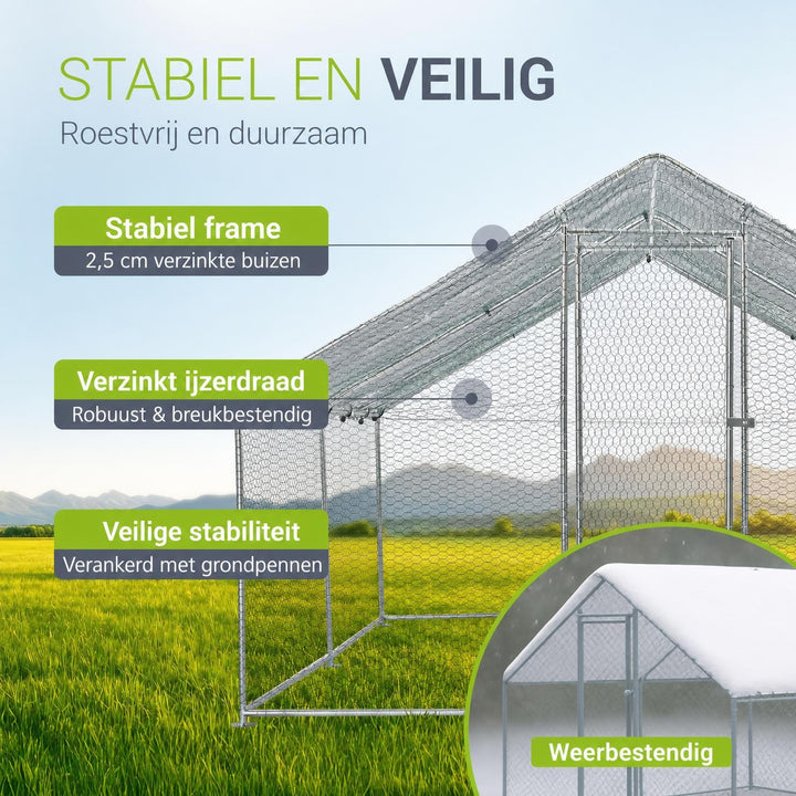 Kippenren HLS25T 2x2x2 m – verzinkt gaas met PE-dekzeil