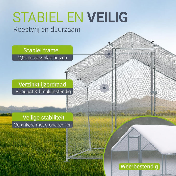 Kippenren HLS25T 2x2x2 m – verzinkt gaas met PE-dekzeil
