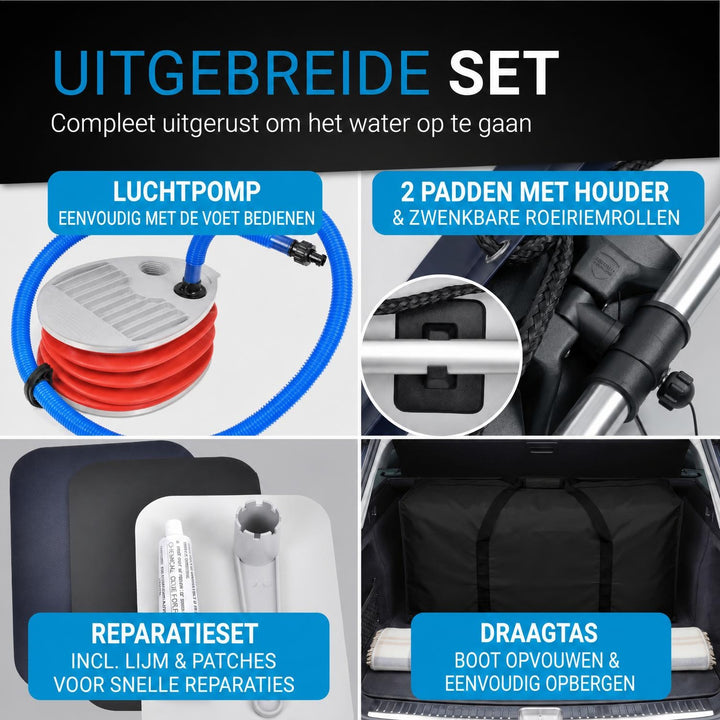 Rubberboot 3,80 m – met 2 zitbanken, peddels en luchtpomp