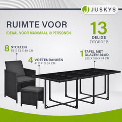 Wicker tuinset Baracoa – 9-delig voor 8 personen, zwart en grijs