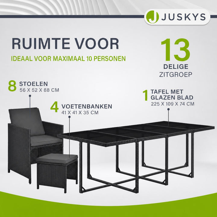 Wicker tuinset Baracoa – 9-delig voor 8 personen, zwart en grijs