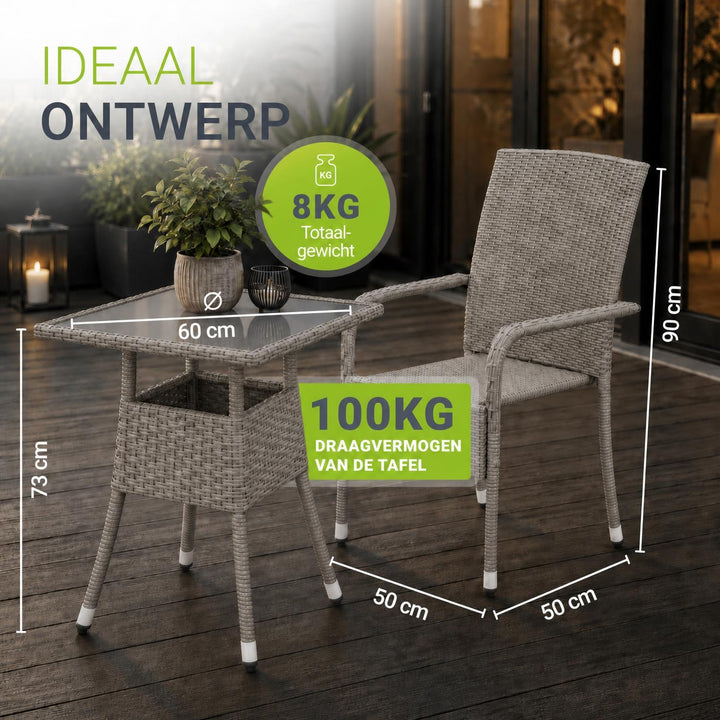 Tuintafel Yoro – vierkant, wicker met glazen blad, zwart