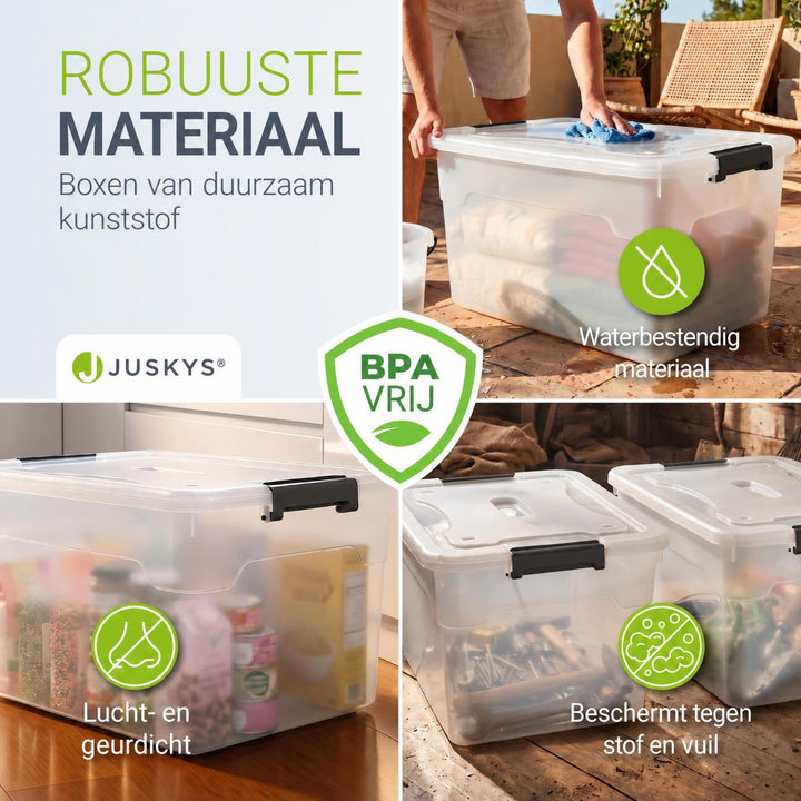 Opbergbox met deksel 30 liter – set van 4, stapelbaar