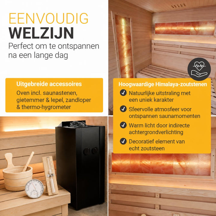 Finse sauna Vantaa – hemlockhout, met kachel en zoutstenen, naturel