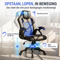 Bureaustoel Montreal in racingdesign – tot 120 kg, zwart