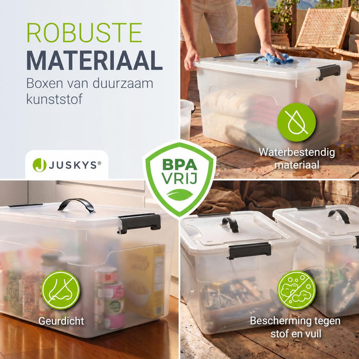 Opbergbox met deksel 30 liter – set van 4, stapelbaar