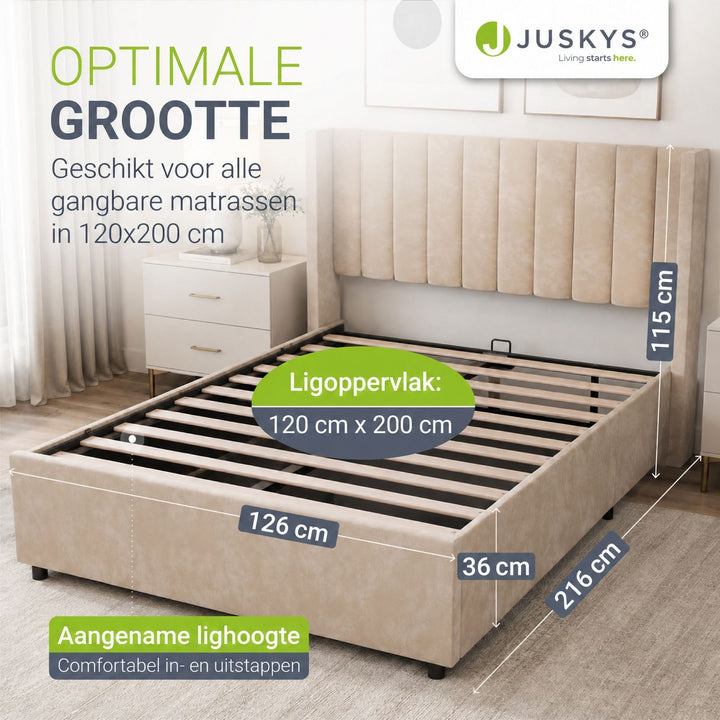 Gestoffeerd bed Savona – fluwelen bekleding met opbergruimte