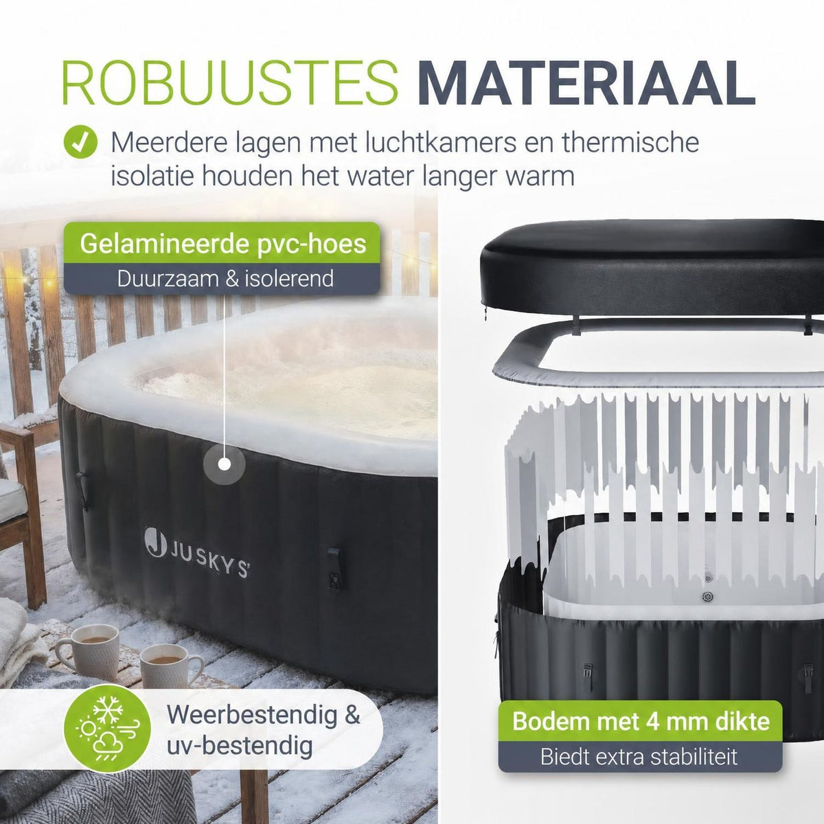 Opblaasbare spa vierkant – 4-6 personen, 185x185 cm, met led