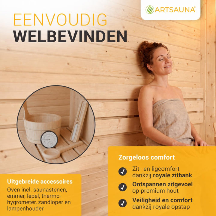 Buitensauna Fjora L kubus – voor 6 personen, 9 kW kachel