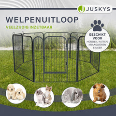 Puppyren van metaal 160x160x60 cm – 8 panelen met deur