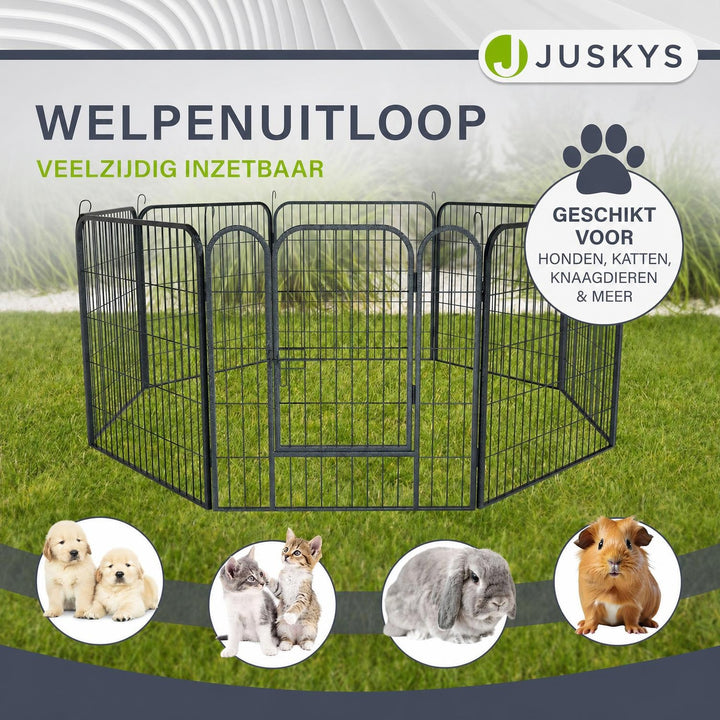 Puppyren van metaal 160x160x60 cm – 8 panelen met deur