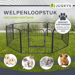 Puppyren van metaal 160x160x60 cm – 8 panelen met deur