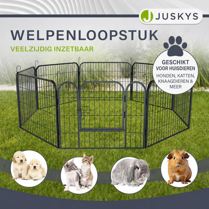 Puppyren van metaal 160x160x60 cm – 8 panelen met deur