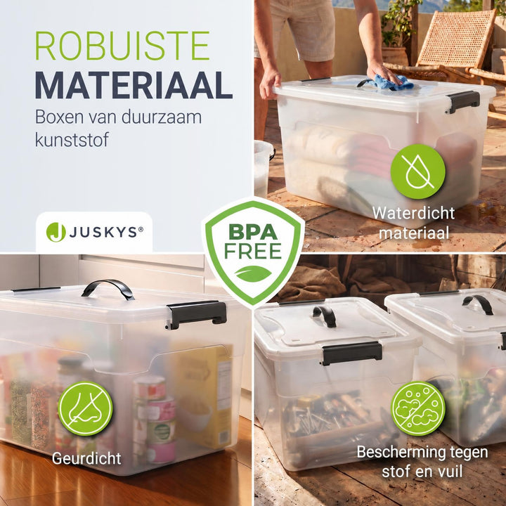 Opbergbox met deksel 30 liter – set van 4, stapelbaar