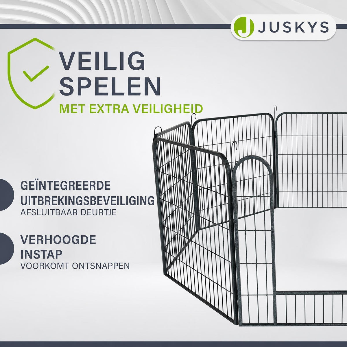 Puppyren van metaal 160x160x60 cm – 8 panelen met deur