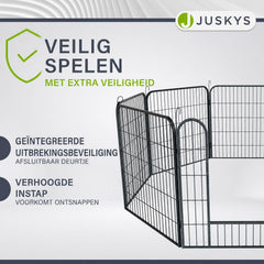 Puppyren van metaal 160x160x60 cm – 8 panelen met deur