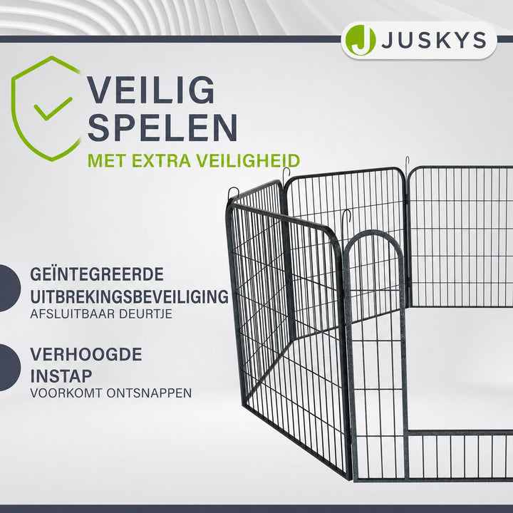 Puppyren van metaal 160x160x60 cm – 8 panelen met deur