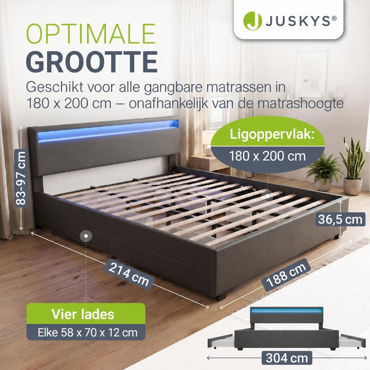 Gestoffeerd bed Lyon – met opbergruimte en lattenbodem