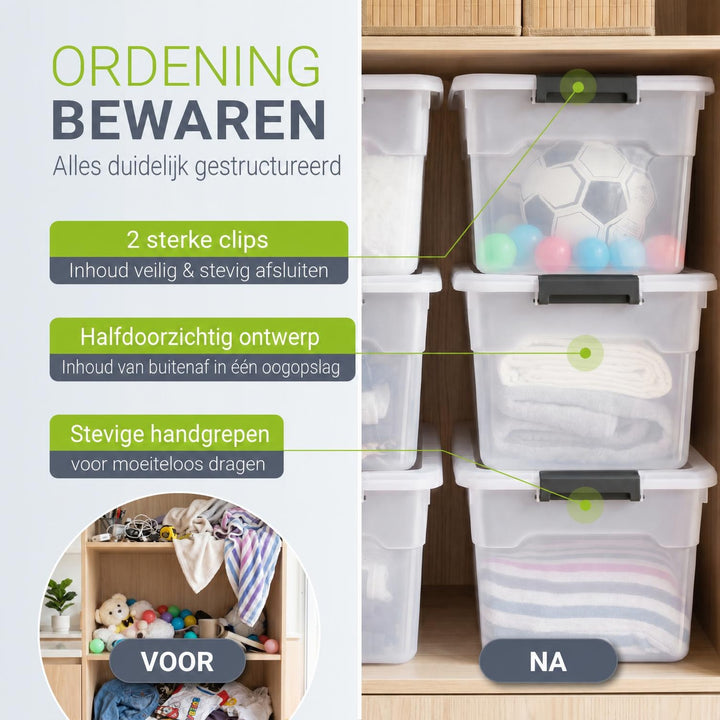 Opbergbox met deksel 30 liter – set van 4, stapelbaar
