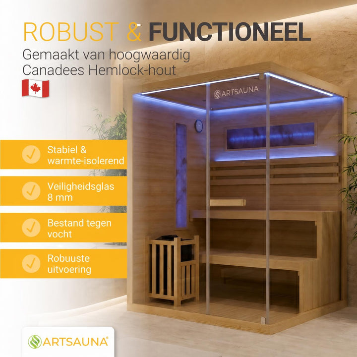 Finse sauna Vantaa – hemlockhout, met kachel en zoutstenen, naturel