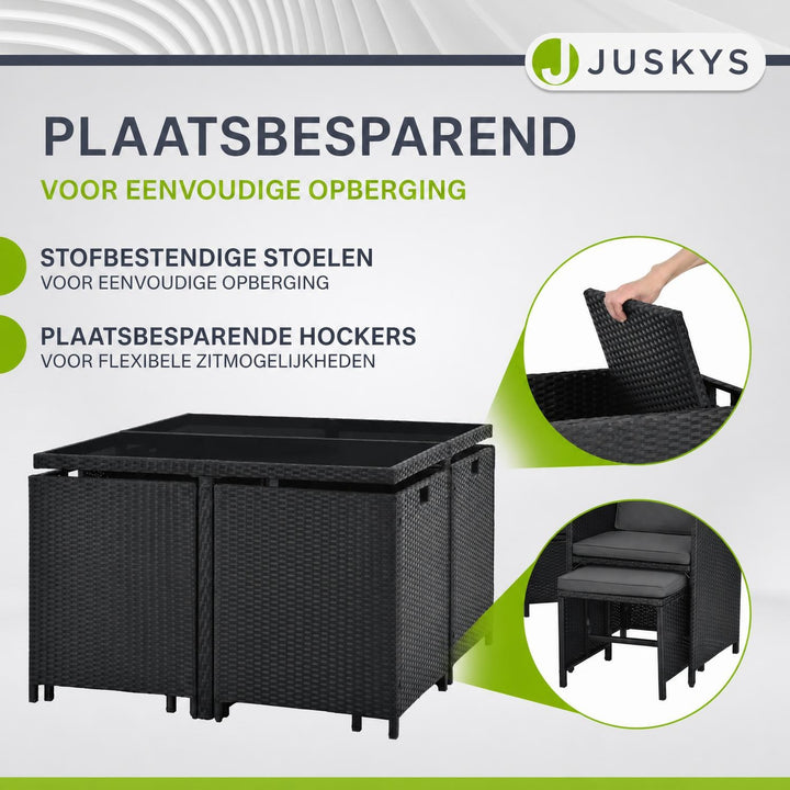 Wicker tuinset Baracoa – 9-delig voor 8 personen, zwart en grijs