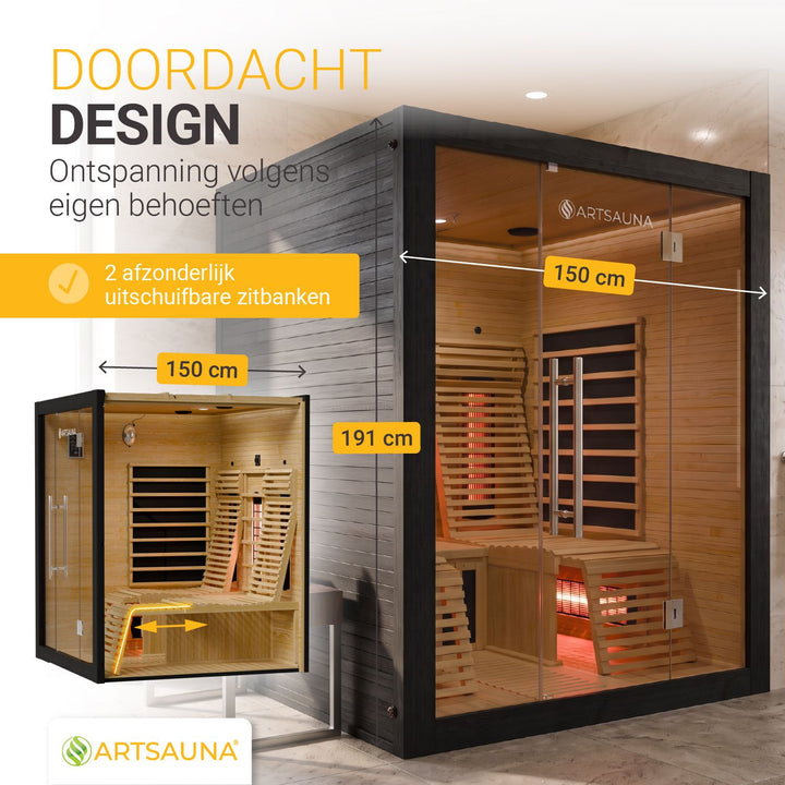 Infraroodcabine Helsinki 150 Black – 2 personen, zwart hemlock