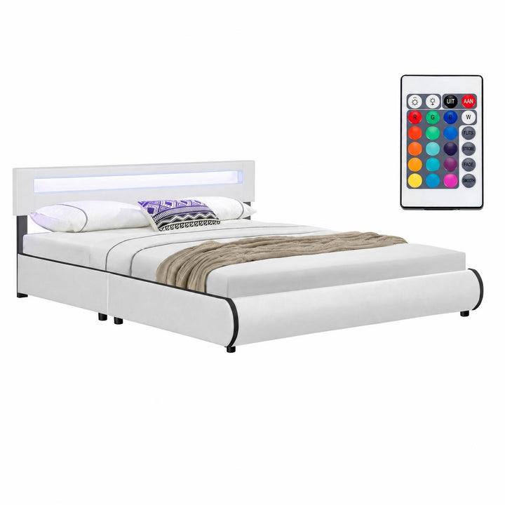 Gestoffeerd bed Sevilla 140x200 cm – wit, met LED-verlichting