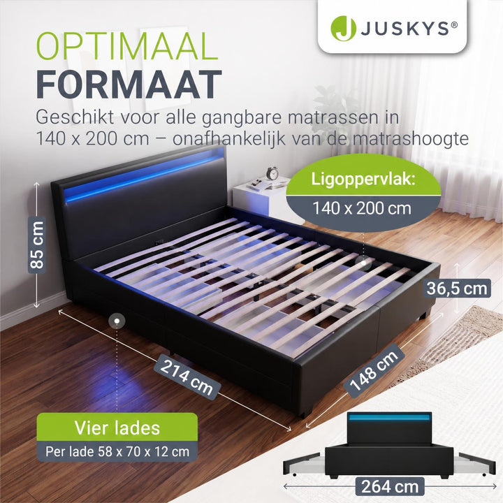 Gestoffeerd bed Lyon – met opbergruimte en lattenbodem