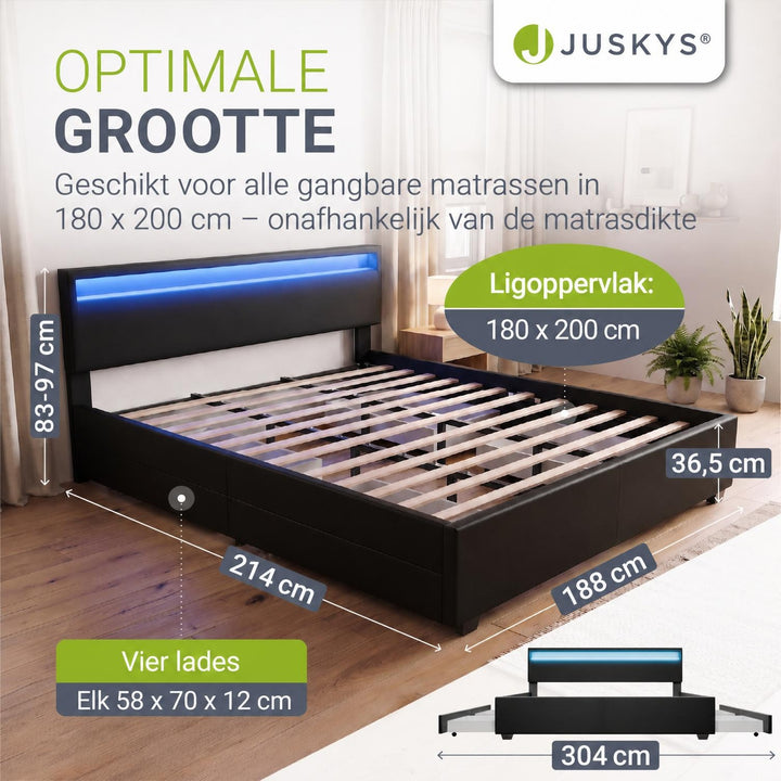 Gestoffeerd bed Lyon – met opbergruimte en lattenbodem