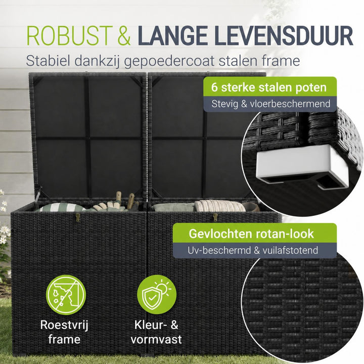 Kussenbox Ikaria van wicker – 950 liter, met binnenzeil
