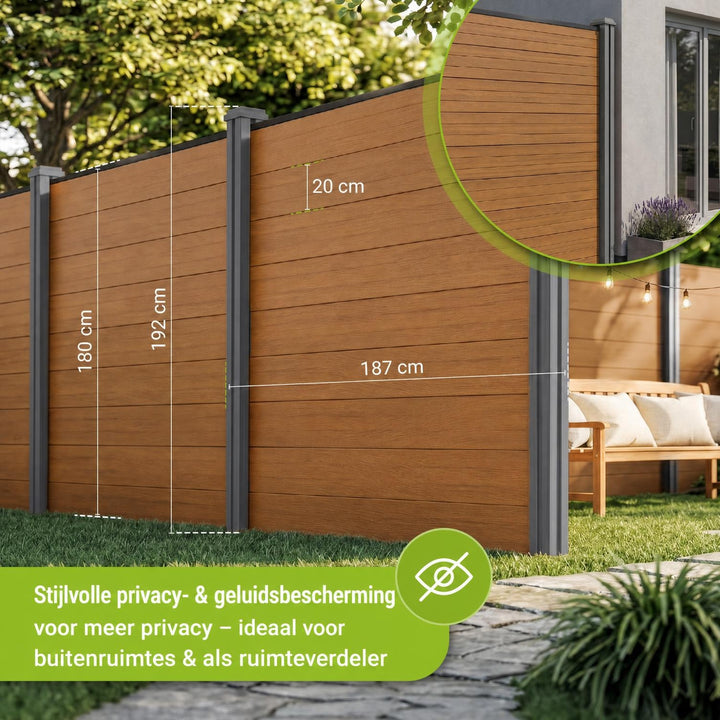 Composiet schutting teak – schuttingelementen met palen