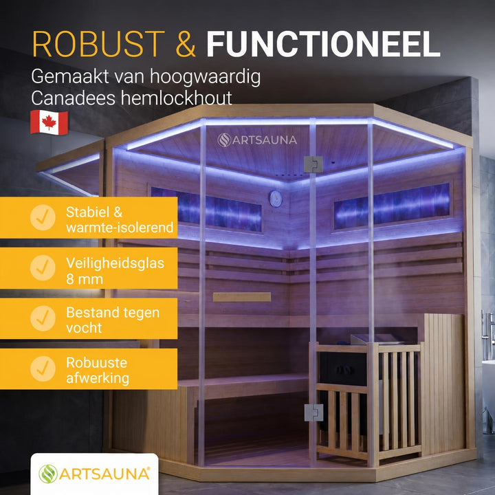 Finse sauna Vantaa – hemlockhout, met kachel en zoutstenen, naturel