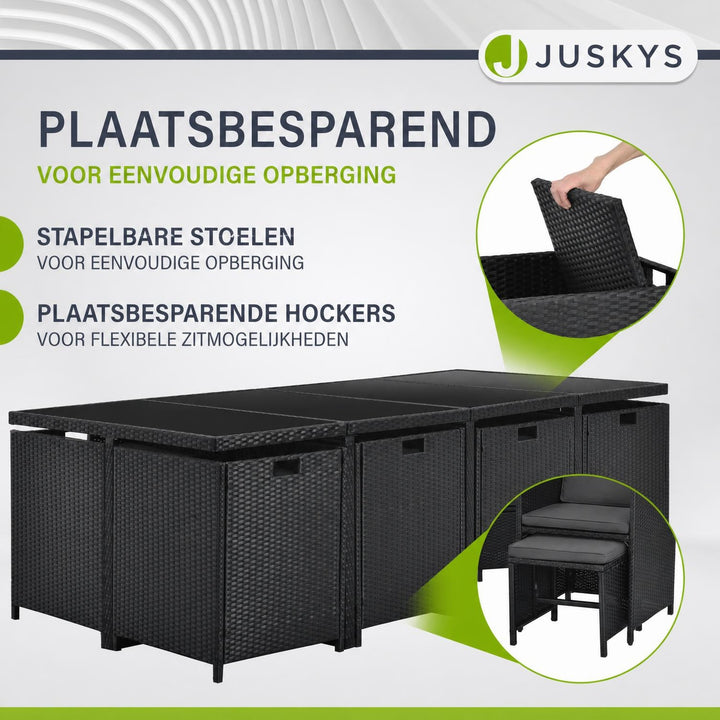 Wicker tuinset Baracoa – 9-delig voor 8 personen, zwart en grijs
