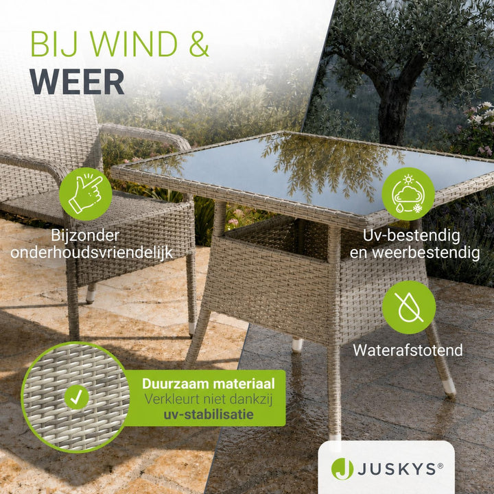 Tuintafel Yoro – vierkant, wicker met glazen blad, zwart