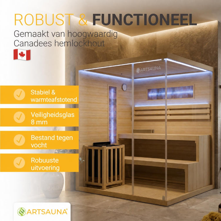 Finse sauna Vantaa – hemlockhout, met kachel en zoutstenen, naturel