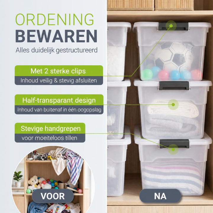 Opbergbox met deksel 30 liter – set van 4, stapelbaar
