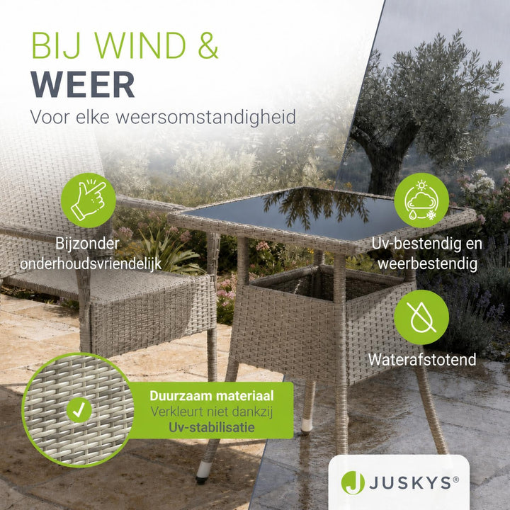 Tuintafel Yoro – vierkant, wicker met glazen blad, zwart