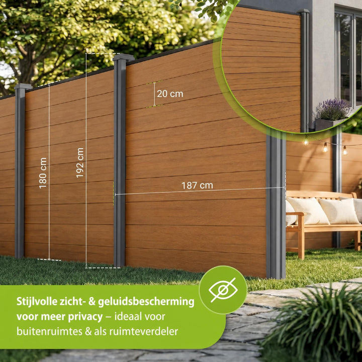 Composiet schutting teak – schuttingelementen met palen