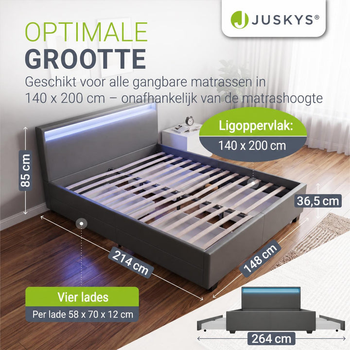 Gestoffeerd bed Lyon – met opbergruimte en lattenbodem