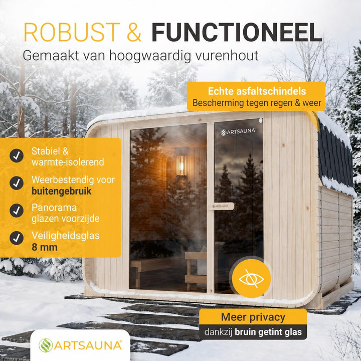 Buitensauna Fjora XXL – 6 personen, 9 kW kachel, relaxruimte