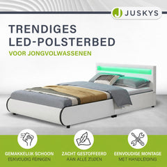 Gestoffeerd bed Sevilla 140x200 cm – wit, met LED-verlichting
