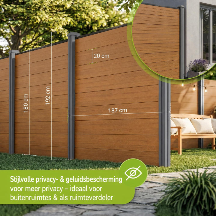 Composiet schutting teak – schuttingelementen met palen