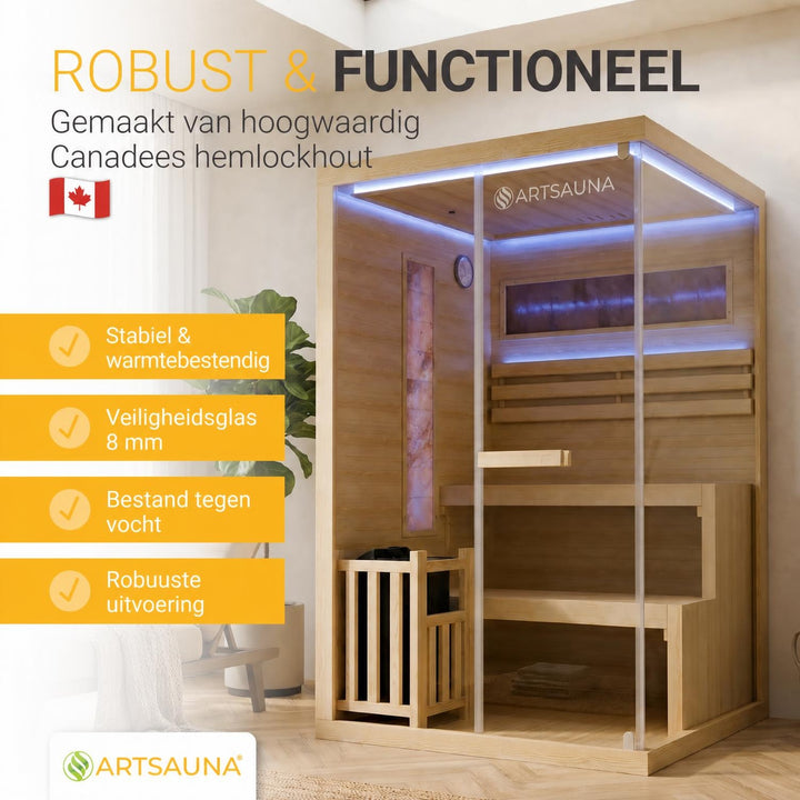 Finse sauna Vantaa – hemlockhout, met kachel en zoutstenen, naturel