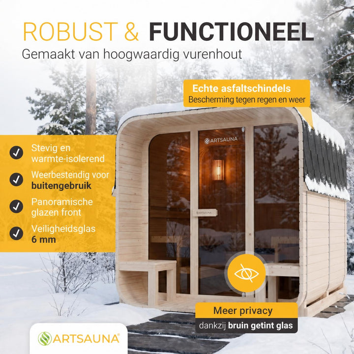 Buitensauna Fjora XL – 6 personen, 9 kW kachel